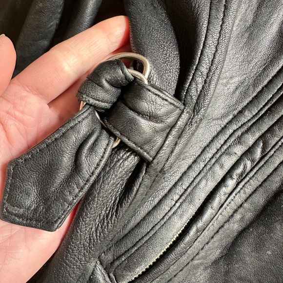 Laura Leigh Vintage Leather Biker Jacket Size Large Black Zip Front and Pockets - Picture 12 of 15